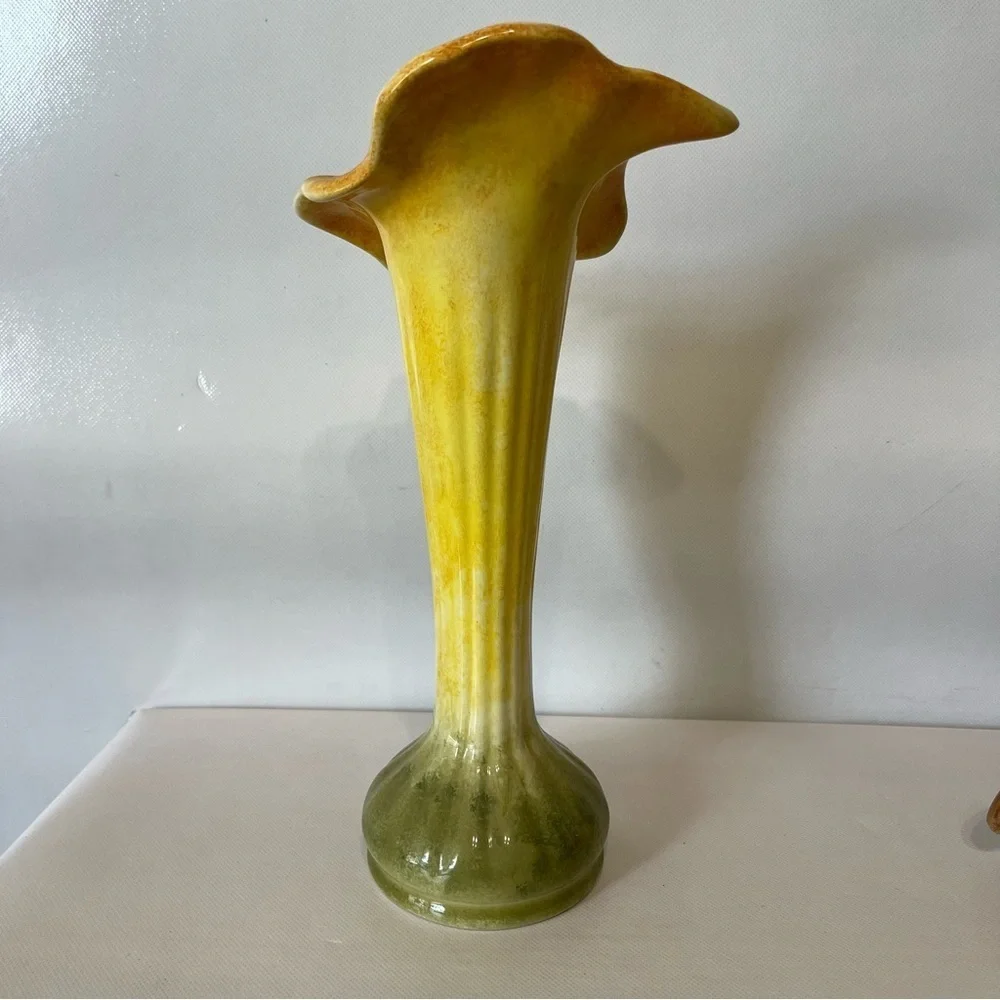 Vintage Italian Ceramic Yellow Green Jack in the Pulpit Vase Calla Lily